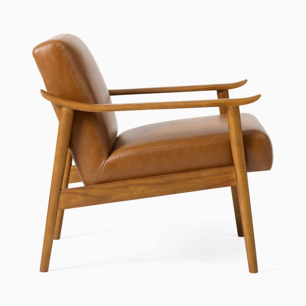 Mid Century Chair Leather Luxury Modern Style Solid Teak Wood Frame Living Room Furniture Wooden Chairs Furniture