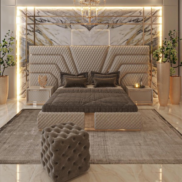 Luxury Hotel Queen Bed Frame Up-holstered Beds Frame Set Furniture Bedroom Wholesale