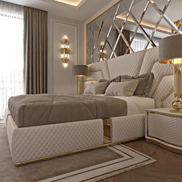 Luxury Hotel Queen Bed Frame Up-holstered Beds Frame Set Furniture Bedroom Wholesale