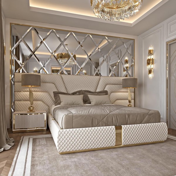 Luxury Hotel Queen Bed Frame Up-holstered Beds Frame Set Furniture Bedroom Wholesale