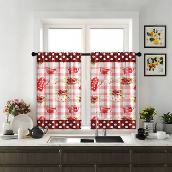 2pcs Valentine's Day Kitchen Short Curtain Printed Pattern Cross border Hot Sale Factory Direct Supply 3D Digital Printing Waterproof and Oil proof