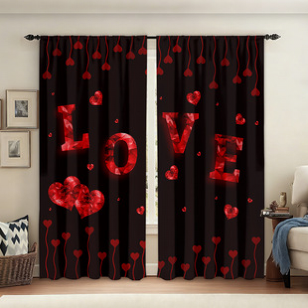 2pcs Valentine's Day window screen manufacturer supplies cross-border Amazon 3D digital printed fabric curtains and window screens
