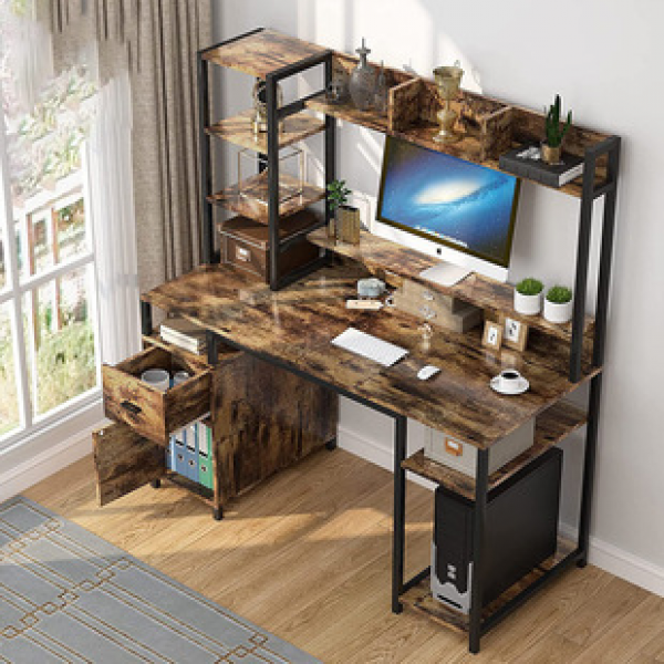 Cross border popular home desk bookshelf combination, small-sized simple office desk, modern computer desk