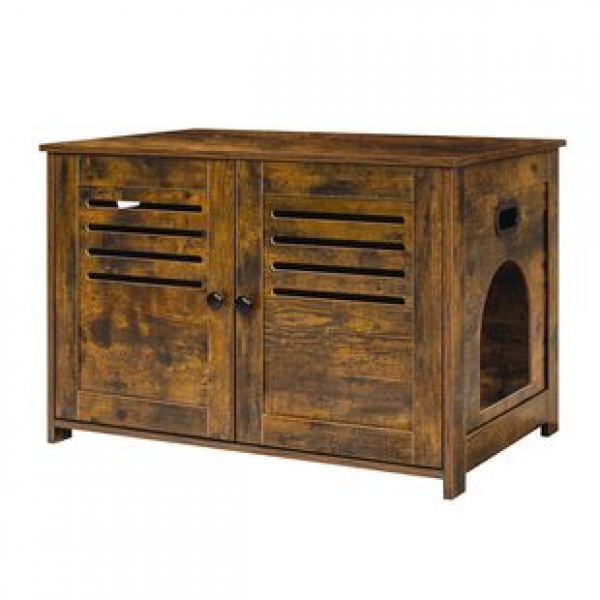 Cat furniture cabinet with spacious hidden bathroom entrance and brown sand box shell with louvers on both sides