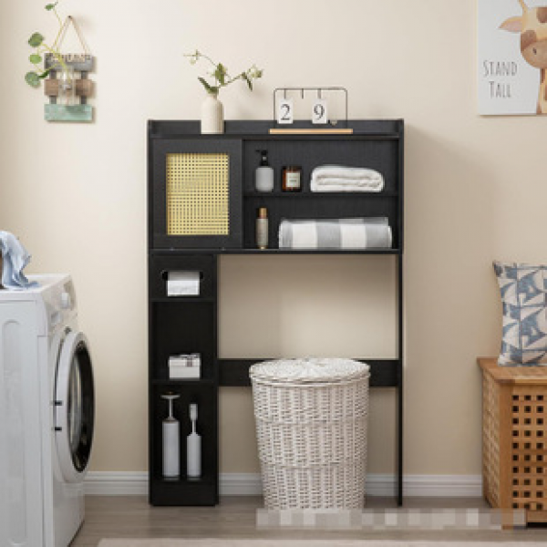 Floor standing storage cabinet with black rattan woven storage cabinet, Amazon foreign trade hot selling panel bathroom narrow storage cabinet