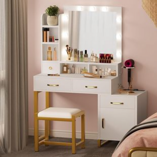 Cross border direct sales Italian minimalist dressing table, bucket cabinet integrated modern minimalist makeup table, bedroom light luxury makeup table trend