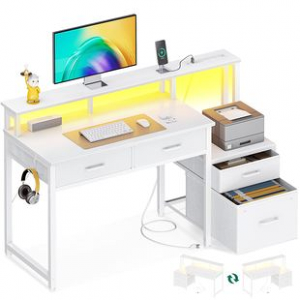 Computer desktop minimalist modern office desk with drawers for home use, women's bedroom rectangular office desk