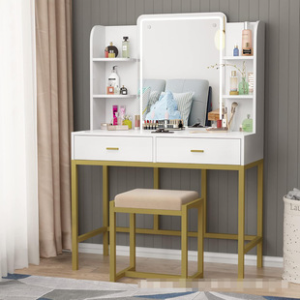 Foreign trade cross-border Amazon modern minimalist style bedroom with lights, makeup table, dressing table, panel iron furniture trend