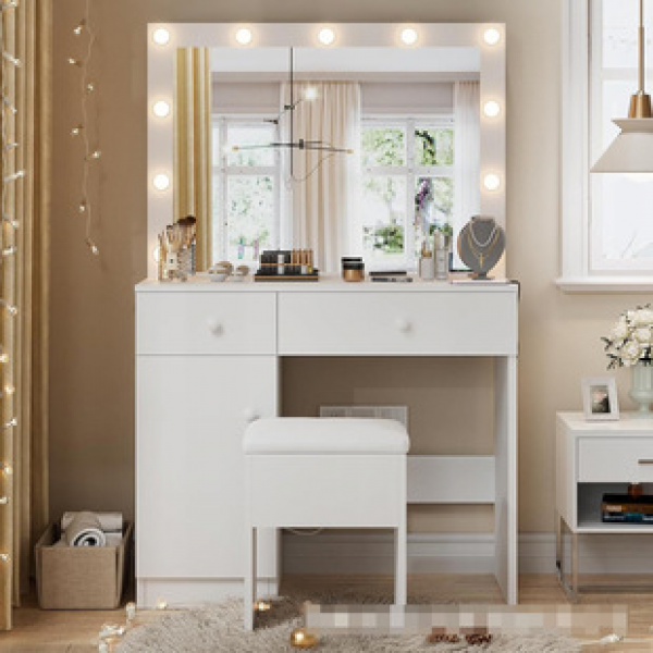 Foreign trade cross-border direct sales panel dressing table, modern and simple small-sized, internet famous LED light with drawer dressing table