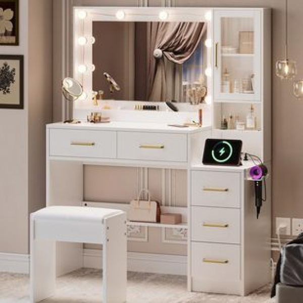 Cross border direct sales with lamp mirror, dressing room, large drawer storage, dressing table, bedroom, simple, modern, light luxury dressing cabinet