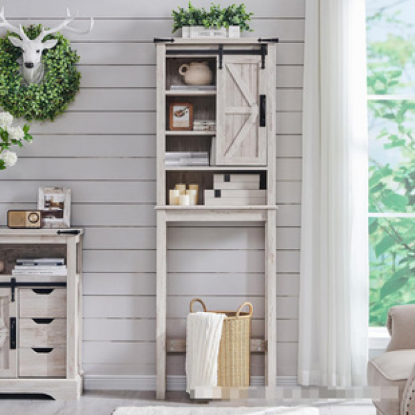 Storage cabinet above the gap in the bathroom and toilet, multifunctional toilet shelf, floor standing toilet sink shelf, next to the washbasin