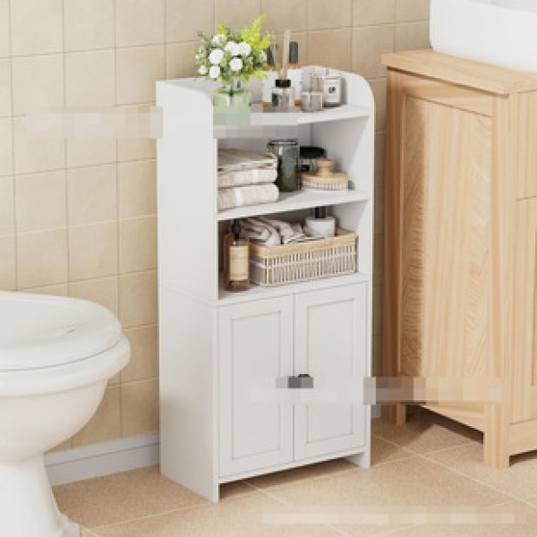 Manufacturer provides small narrow body bathroom storage cabinets with double doors, independent toilet paper storage boxes, and bathroom shelves