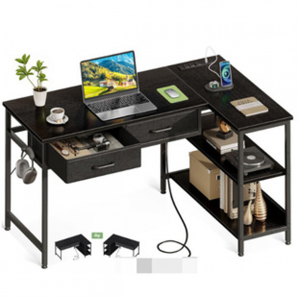 Foreign trade cross-border manufacturer direct sales L-shaped computer desk with power socket storage rack Amazon hot selling panel furniture