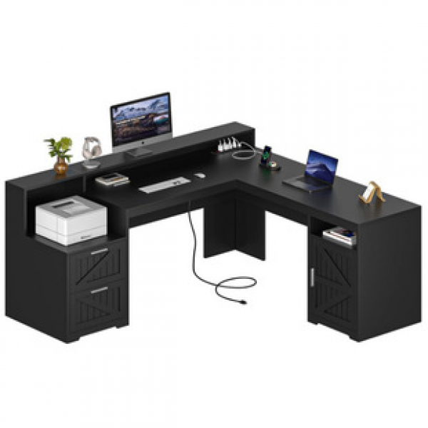 Corner gaming desk, computer desk, desktop home L-shaped desk, bookshelf integrated learning desk, simple workbench desk