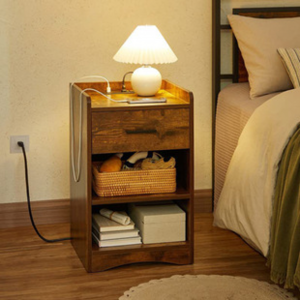Simple bedroom storage cabinet, bedside cabinet with socket, living room, study, file cabinet, factory direct sales bedside table