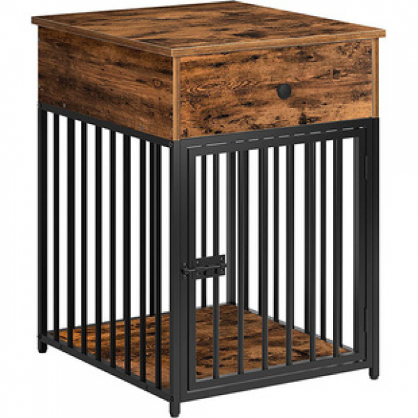 Cage dog bedside table made of iron frame, dog house with drawer decoration, dog room nest furniture, small dog interior, wooden pet box, desk