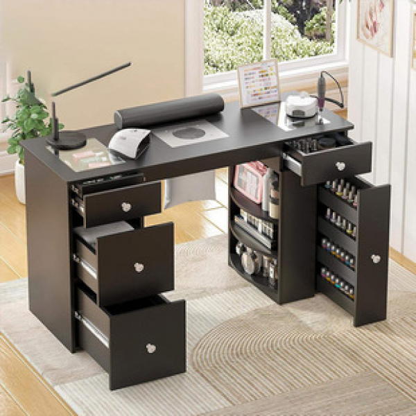 Cross border foreign trade direct sales cream style multifunctional nail table with vacuum cleaner, light luxury panel nail table, Japanese style single and double person