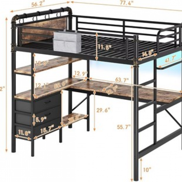 Employee student apartment bed, small-sized bed, wrought iron elevated bed, combination bed, bookshelf, hanger, elevated bed