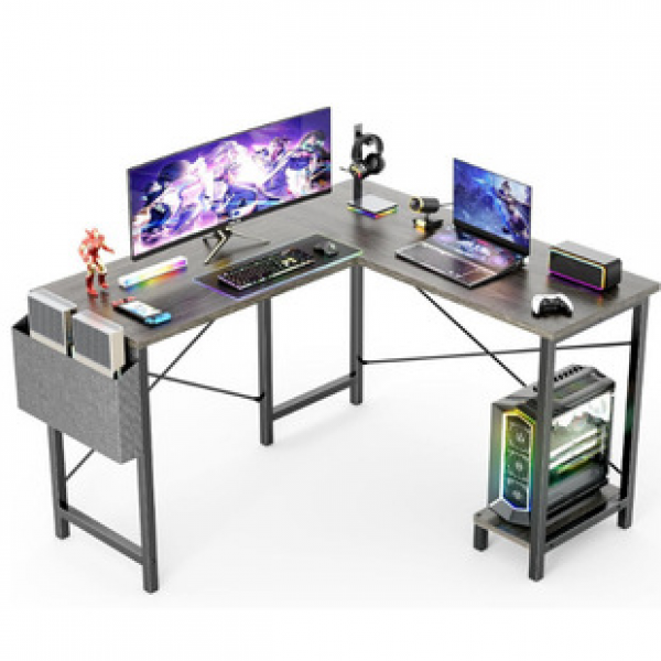 Home double computer desk, large capacity corner storage rack, office iron wood desk with drawers, cross-border office desk