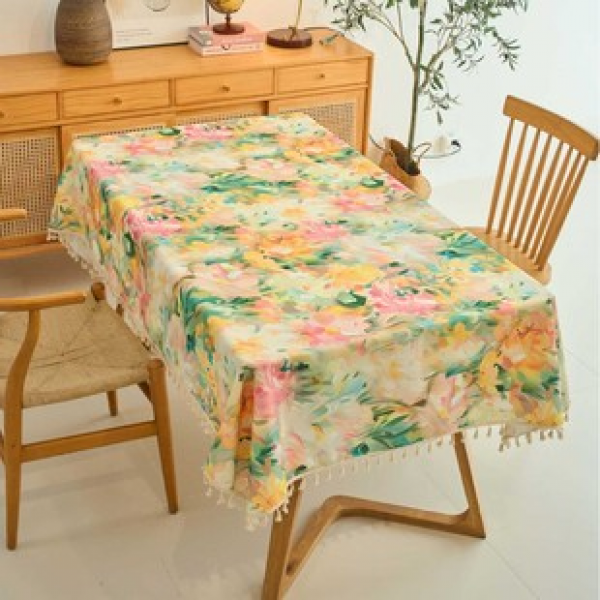 1pc light luxury high-end oil painting spring color dining table tablecloth living room home decoration oil resistant and easy to clean high-end table