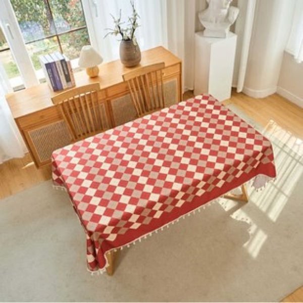 1pc light luxury high-end New Year red checkered dining table tablecloth living room home decoration oil resistant and easy to clean high-end table