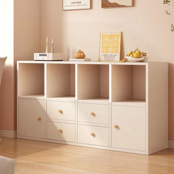 Simple grid cabinet storage cabinet with cabinet door bookshelf, floor standing shelf, living room integrated wall facing home bookshelf