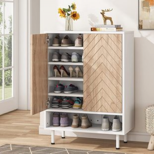 Suitable for corridor wardrobes, 18 pairs of shoe racks with doors, 6-story modern entrance shoe storage cabinets with shelves, trendy