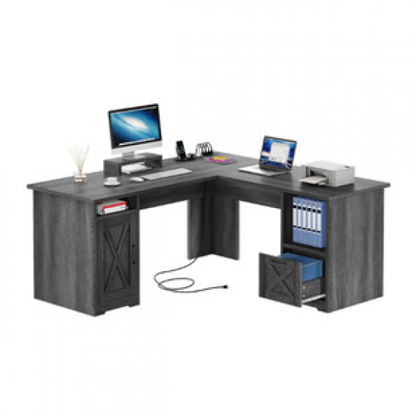 Corner desk with bookshelf, home computer desk, bedroom, student corner, office desk, writing desk, study desk