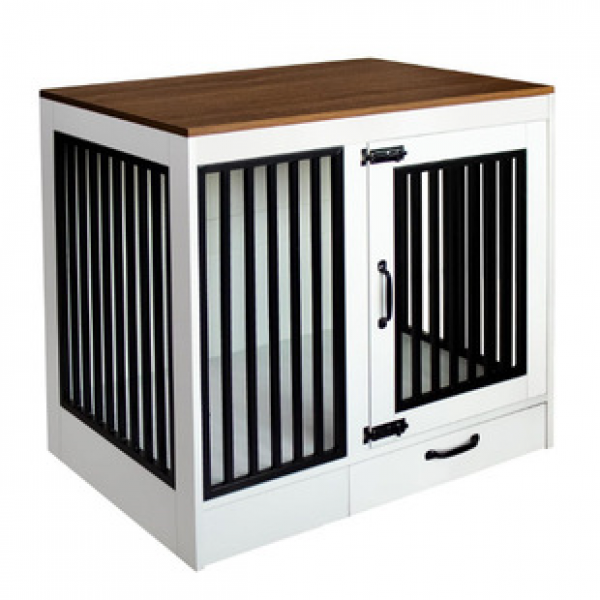 Cross border direct selling panel farmhouse board made of iron combined with dog cage with drawers, double door, Amazon hot selling dog cage furniture