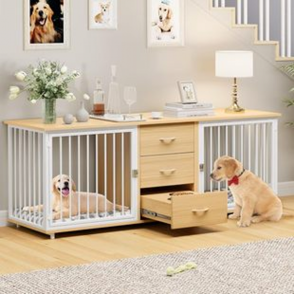 Plate style farmhouse, plate style decoration, dog box, double dog cage furniture, cross-border manufacturer direct sales, Amazon dog cage furniture trend