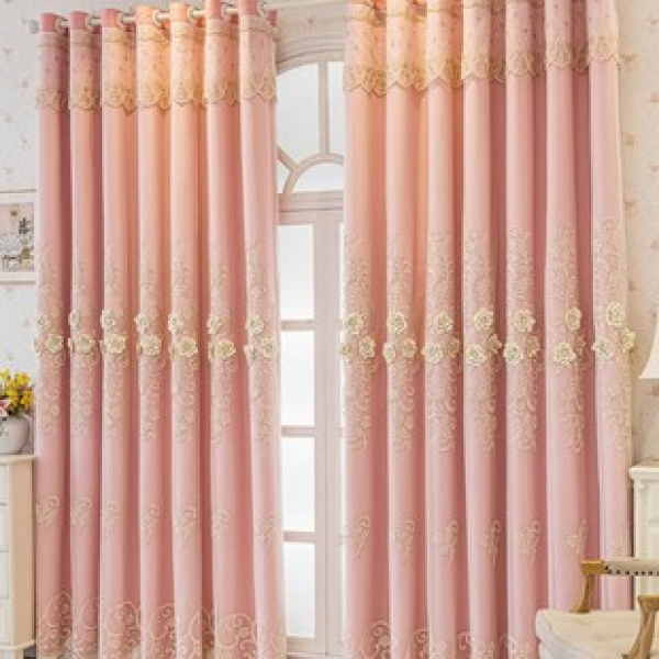 1PC New Pink European Double layered Flower Curtains Living Room Bedroom Decoration Curtains Personalized Decoration Pole Windows