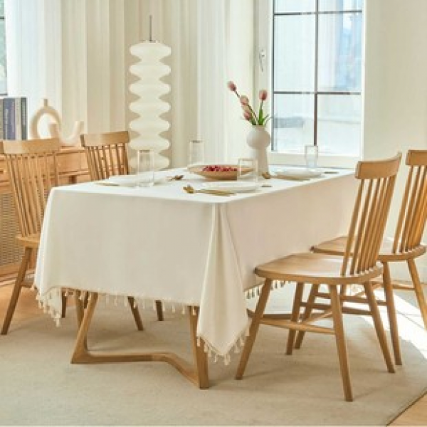 1pc light luxury high-end English white dining table tablecloth, living room home decoration, oil resistant and easy to clean high-end table