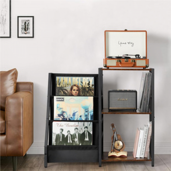 Black vinyl record rack, large capacity record holder, CD display rack, cross-border direct sales multifunctional record machine storage rack