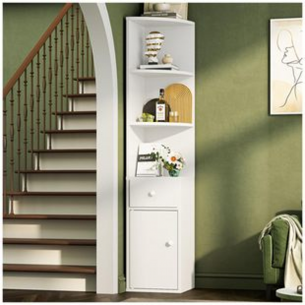 Small niche light luxury design bookshelf, sturdy and durable 6-story curved bookshelf in the corner, 2026 cross-border e-commerce explosive trend