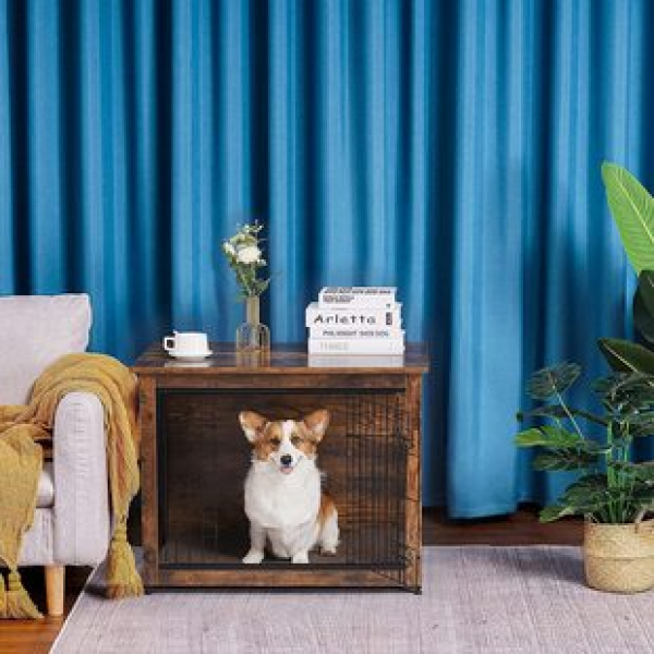 Indoor Furniture Storage Integrated Dog Cage Dog Nest Iron Wood Dog Cage Combined with Double Door Wooden Medium Large Dog Cage Trendy