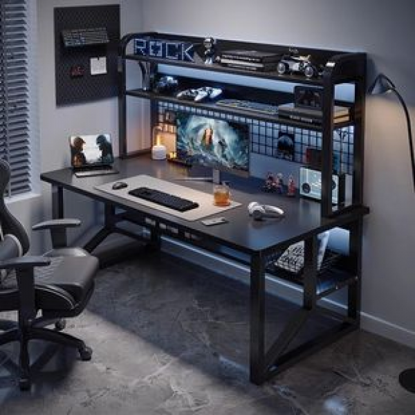 Desktop computer desk, bedroom home desk, bookshelf integrated desk, office desk, perforated board, e-sports table and chair set