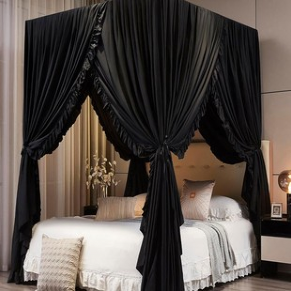 1PC premium black linen bed curtain bedroom decoration bed curtain