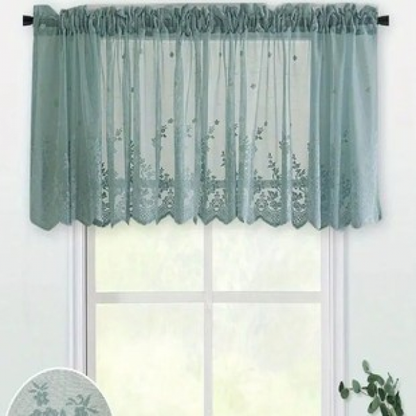 1pc mesh single-layer plum blossom short curtain, kitchen cabinet curtain, pole through window curtain, home decoration small curtain, short curtain
