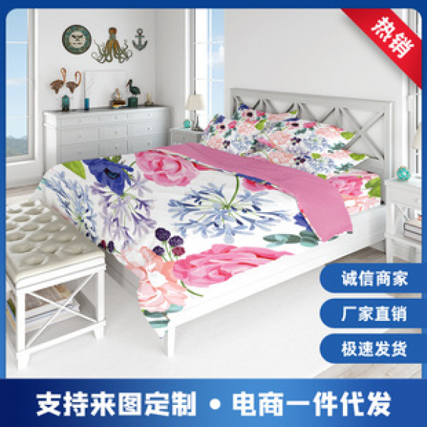 Cross border dropshipping 3D digital bedding flower series three piece set four piece set bedding