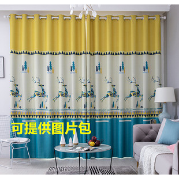 Modern and minimalist Nordic deer curtains, window screens, living rooms, bedrooms, study rooms, offices, girls and children provided with picture packages