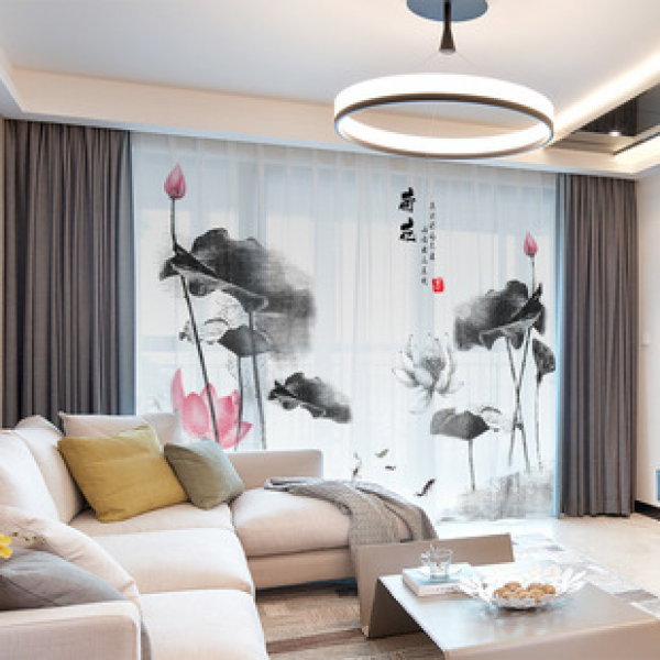 Living room new Chinese style window screen double layered integrated semi blackout bedroom study thick linen screen partition curtains bay windows