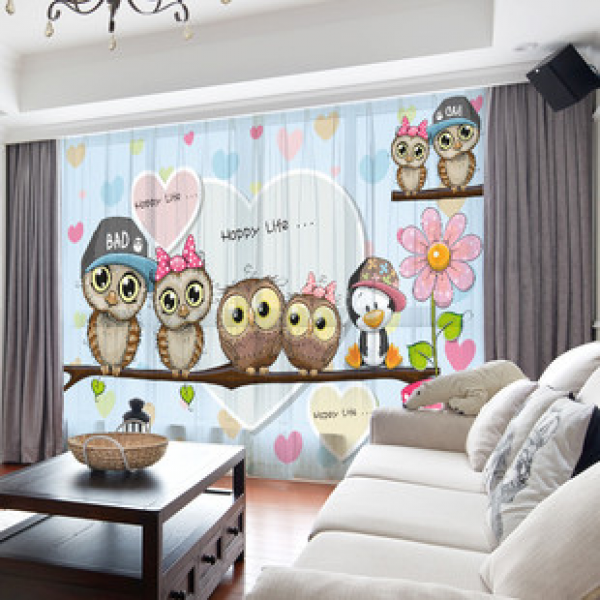 Small animal animation boys and girls children's room curtains, shading cloth gauze window, living room, bedroom screen, french window