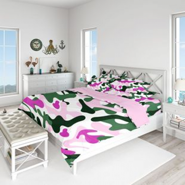 Cross border hot selling 90g frosted cloth digital printing three piece set personalized bedding with camouflage series in pictures
