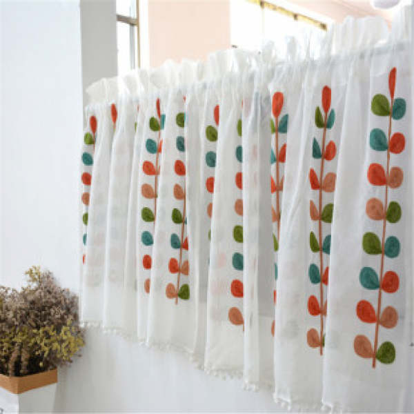 Cross border American style pastoral yarn embroidery Lu embroidery half curtain through pole dustproof curtain cabinet door curtain small curtain Feng Shui curtain short curtain
