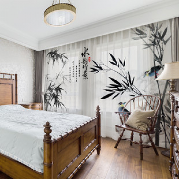 New Chinese style curtains, window screens, living room, bedroom, Chinese style, classical bamboo, sunshade, heat insulation, sun protection, balcony, screen curtains, bay windows