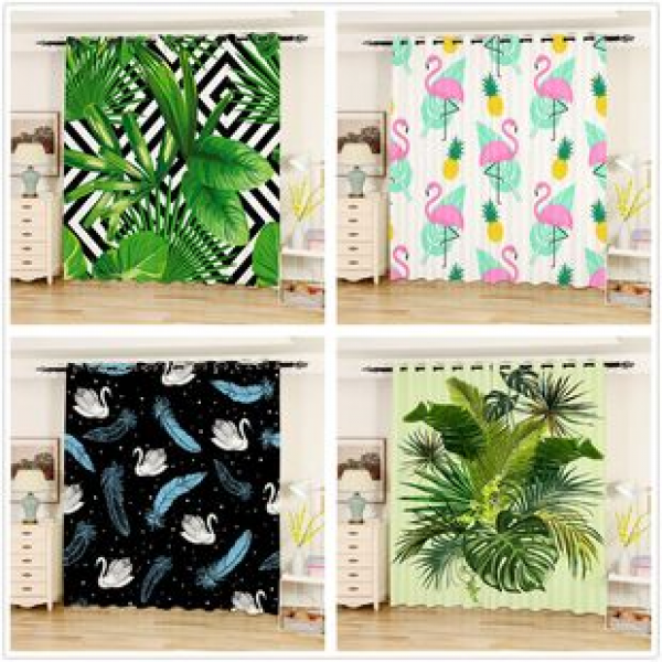 Curtains, living rooms, bedrooms, bay windows, floor to ceiling, no punching, shading, Korean style 3D digital printing products, artistic, fresh and cute