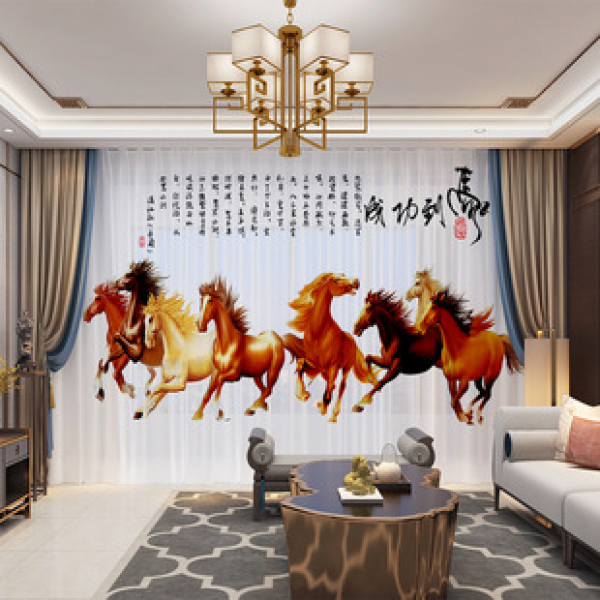 New Chinese style curtains, galloping horses, Chinese style window screens, living rooms, offices, high-end partitions, curtains, modern screens