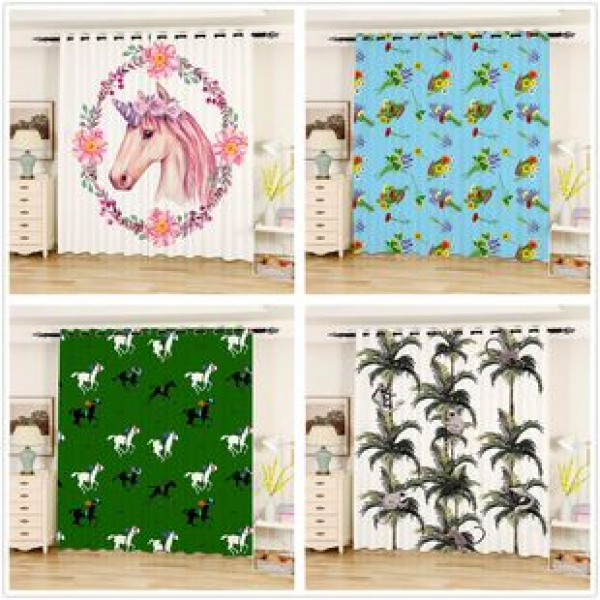Modern personalized curtains, living rooms, bedrooms, bay windows, floor to ceiling, no punching, blackout, animals, fresh velvet linen