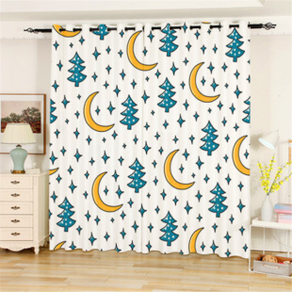 Christmas living room bedroom bay windows, floor to ceiling non perforated blackout curtains, digital printed children's Christmas limited edition