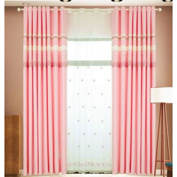 Pink fresh and simple curtains with thickened high shading relief embroidery for bedroom, living room, swan linen romantic new style wholesale